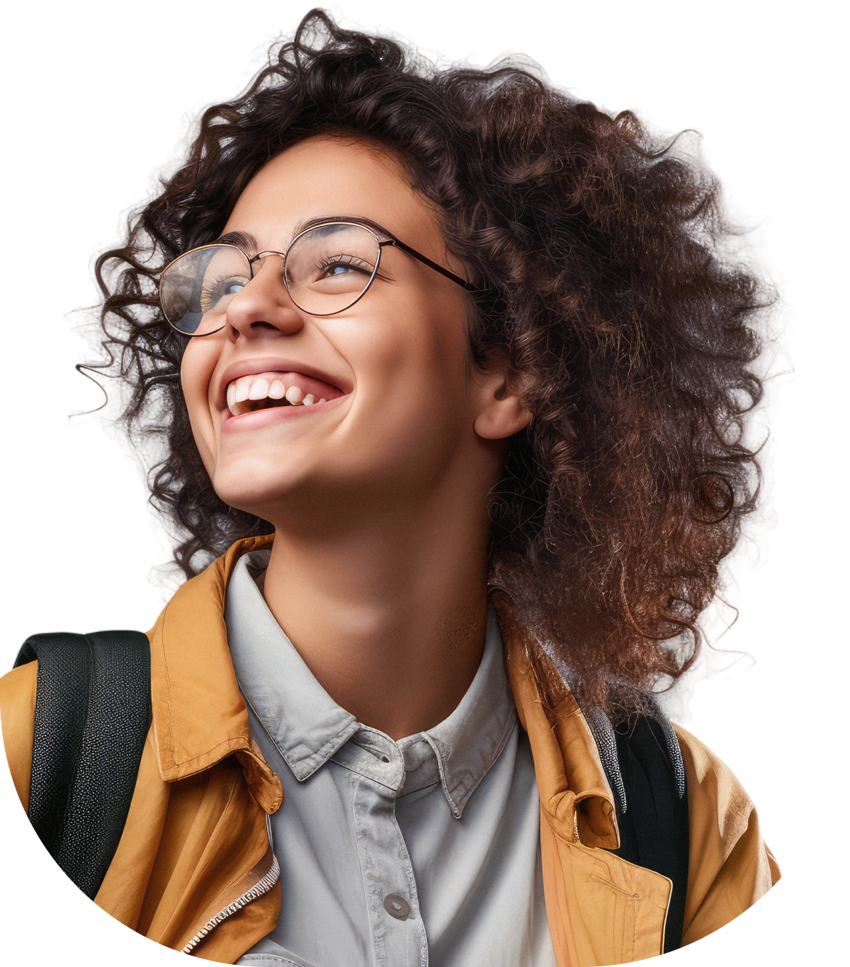 Jovem sorrindo apoiada pela Demà